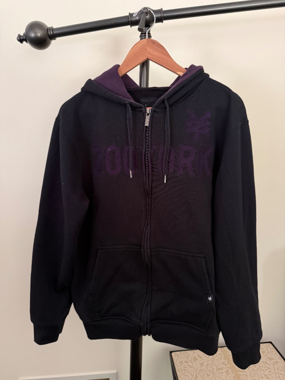 Zoo York Men’s Y2K Vintage Full-Zip Hoodie Black with Purple Trim